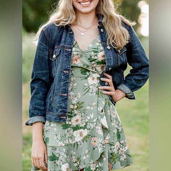 SPEECHLESS Green Tie Ruffled Spaghetti Strap A-line Floral Mini Dress Juniors XL - Picture 4 of 10